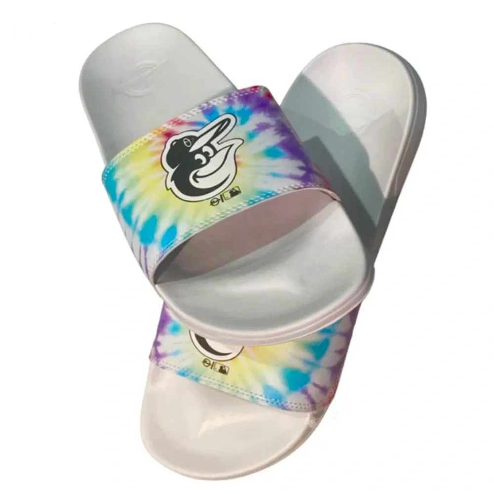 NWT ISlide Baltimore Orioles Tie-Dye Motto Slide Sandals